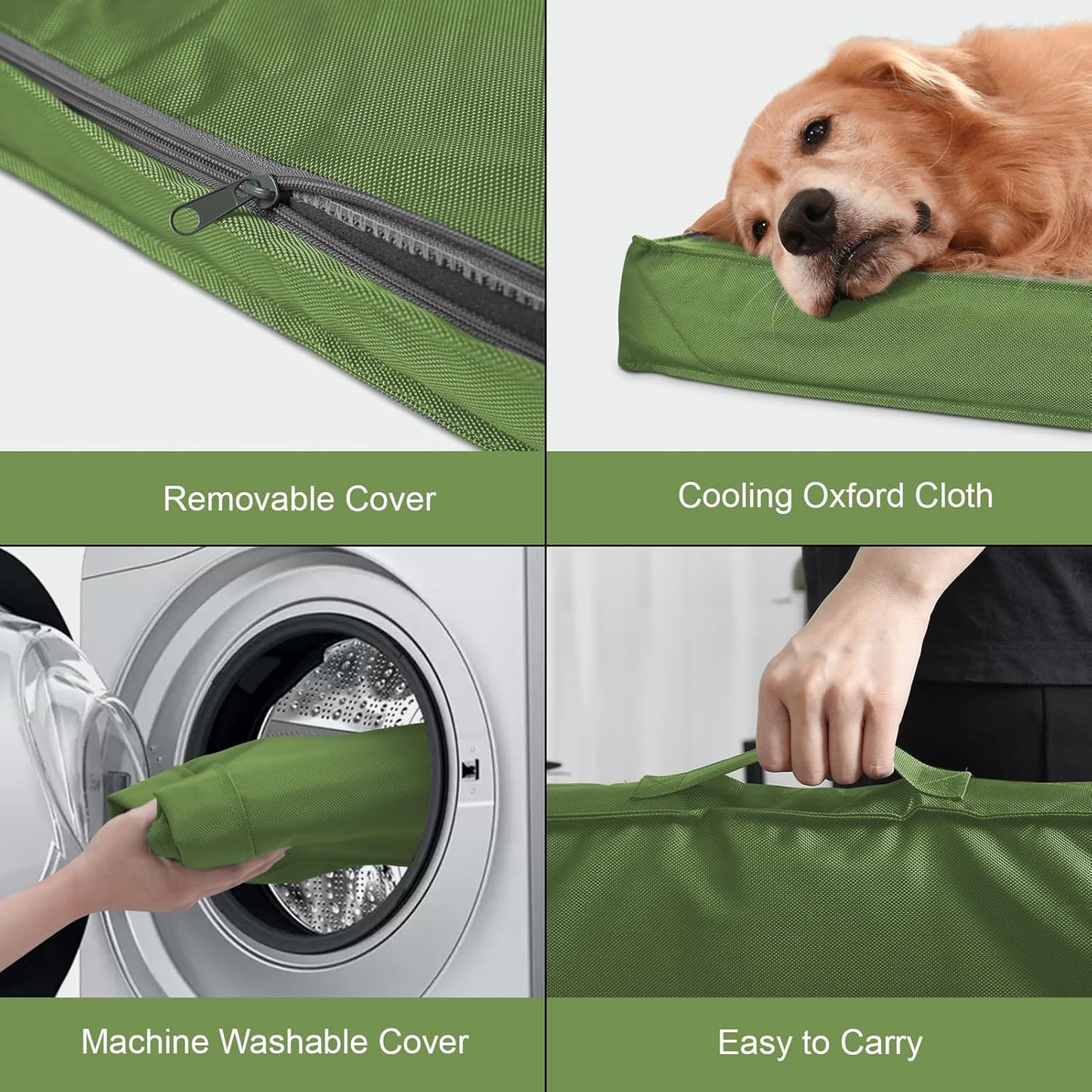 Orthopedic Dog Bed for Large Dogs, Big Waterproof Washable Dog Bed for Large Sized Dogs with Egg Crate Foam Pet Bed Mat, Removable Oxford Cooling Cover, Light Green