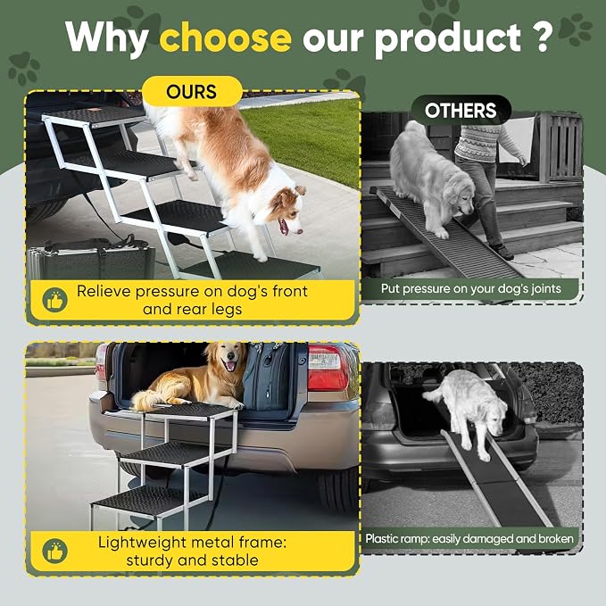 Sakerplus Dog Stairs for Large Dogs, 17.7” Wide Dog Ramps for Car 5 Steps | Foldable Dog Steps with Non Slip Surface, Portable Pet Steps for SUV, High Beds, Truck, Support Up to 200lb