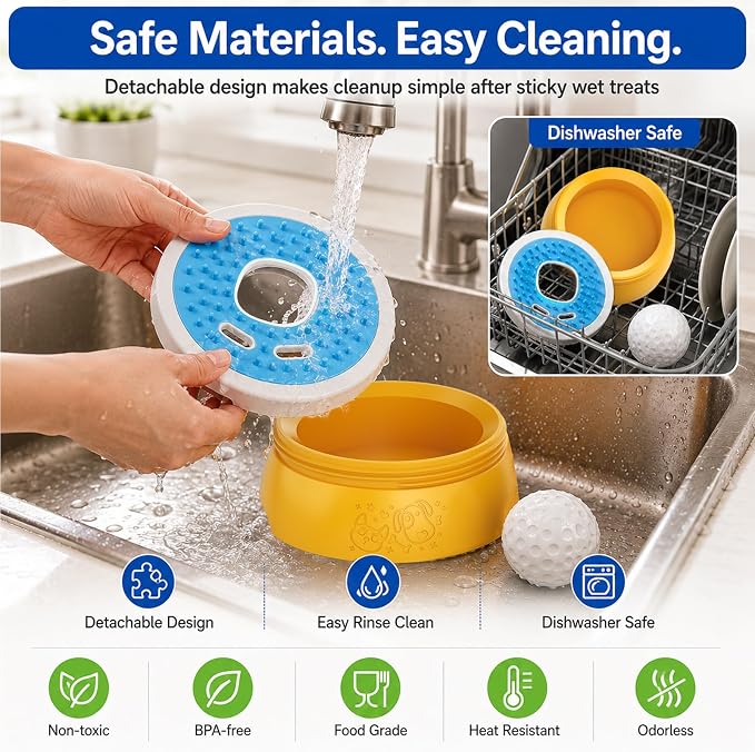 KILIN Dog Lick Bowl Slow Feeder - Non-Spill Dog Enrichment Toys, Lick and Roll Bowl 1 Cup/8 FL OZ, for Dogs with Bone Broth, Yogurt and Wet Puppy Treat, Interactive Licking Ball for Dogs with Anxiety