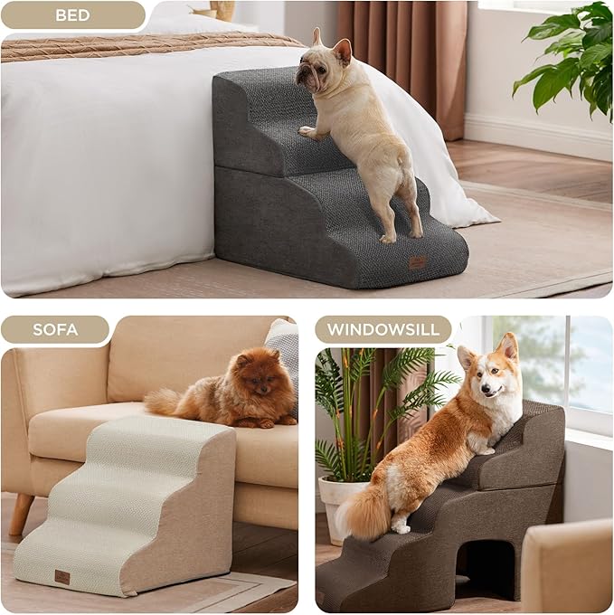 Joydeco Dog Stairs for Bed 29" H, 5-Step Pet Steps for Small Dogs and Cats, Dog Steps for High Bed, Non-Slip Balanced Ramp Indoor Pet Stairs, Gray