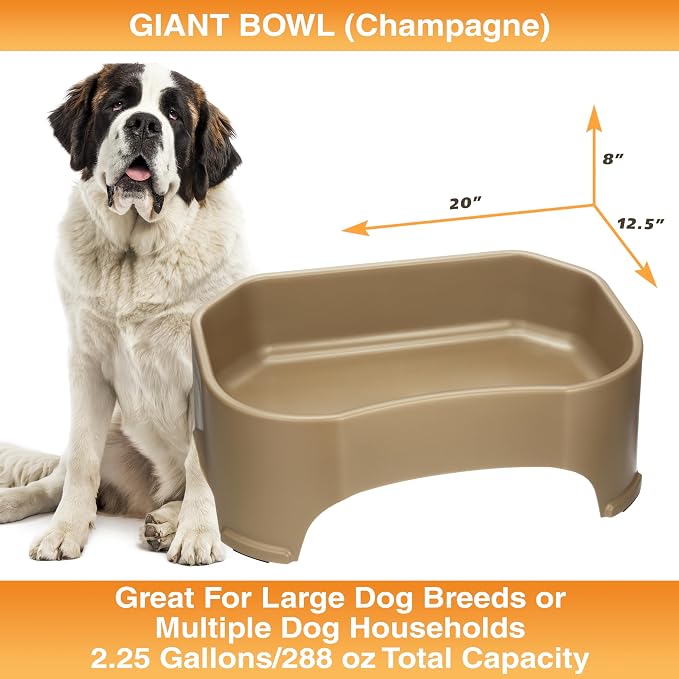Neater Pet Brands Extra Large Water Bowl for Dogs, Outdoor Dog Water Bowl (2.25 Gallon XL Capacity), Big Trough Style Food Dish for Indoors or Outside, No Spill Large Dog Bowls, Champagne