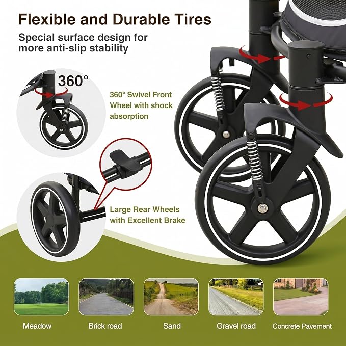 Dog Stroller for Medium/Large Dogs One-Click Folding, Extra Large Pet Stroller for 2 Dogs with Storage Pocket & Shock Absorption, Up to 130 lbs, Yellow
