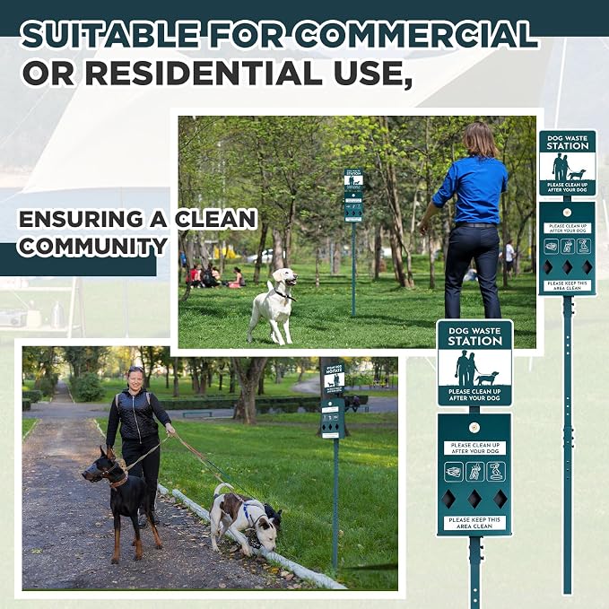 Qinyoung Dog Waste Station with Bags Galvanized Steel Outdoor Pet Bin Dispenser Reflective Sign Rust Proof System for Backyard Commercial Park(2 Pack)