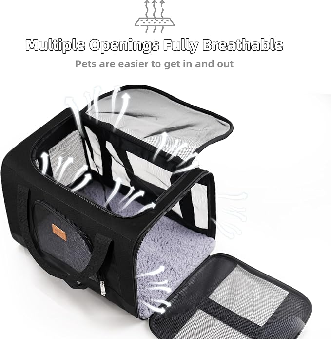 ROYPET Cat Carrier,Portable Pet Carrier Bag for Cats and Small Dogs,Foldable Soft-Sided and Scratch-Proof mesh Cat Bag Pet Carriers,Airline Approved Pet Carrier,Pet Travel Carrier Up to 15 Lbs,Black