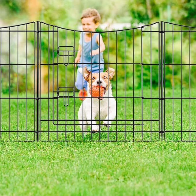 INJOPEXI Garden Fence 6 Panels 11.8ft(L)×24in(H) Decorative Garden Fences with 5 Panels + 1 Gate, Rustproof Metal Wire No Dig Temporary Rabbit Animal Barrier Fencing Dog Fence for Yard Outdoor Patio