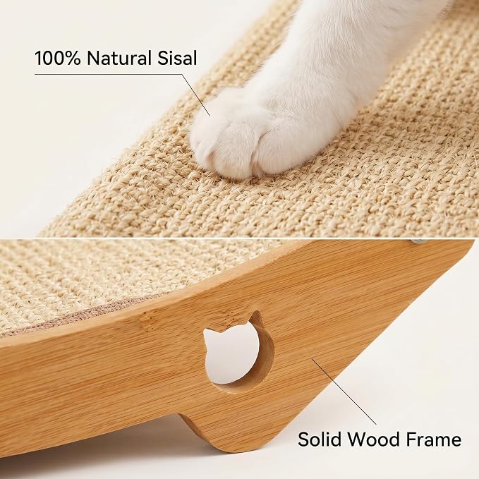 Cat Scratcher & Scratching Lounge, 3-in-1 Sisal Bed & Hammock for Indoor Cats, Wood Frame, Curved Lounge, Large 23.6x13.8in, Cat Furniture, 20 lbs