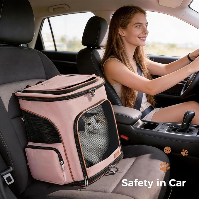 Lekereise Pet Carrier Backpack Expandable Cat Backpack Carrier for Small Dogs Large Cats Puppies, Dog Backpack Carrier for Hiking Travel Outdoor Hold Pets Up to 20 25 Lbs, Pink