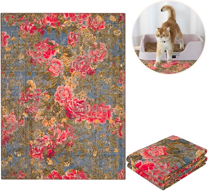 Lovewag Cat Litter Mat, Litter Box Mat, Heirloom Rose, 36x48, 2 Pack | Washable litter mat cover, kitty litter mat & cat mat for litter box, litter trapping mat, prevents tracking, multi-cat