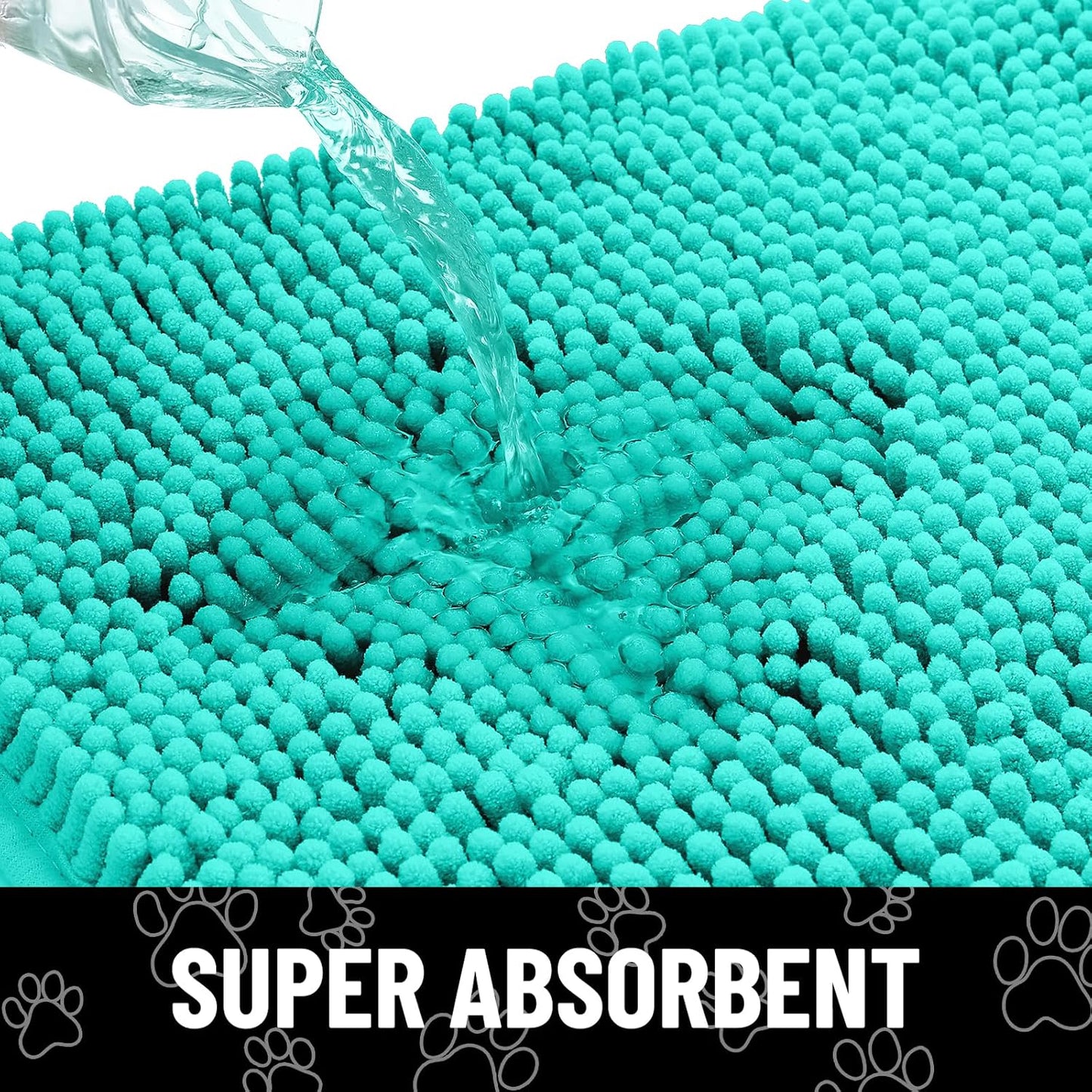 Smiry Dog Door Mat for Muddy Paws, Absorbent Dirt Trapper Non Slip Quick Dry Washable Chenille Mat for Mud Dogs, Entry Rug for Indoor and Outdoor (24x16 Inches, Turquoise)