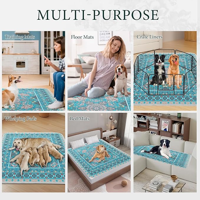 Homimp Washable Pee Pads for Dogs, Extra Large Reusable Puppy Pads Waterproof, Absorbent and Leakproof Dog Pee Pads, Non Slip Puppy Training Pads, Pet Mat for Floor,Crate,Couch,Whelping, Blue,72"x72"