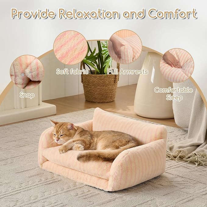 Hollypet Cat Bed Small Dog Orthopedic Couch Beds for Pets up to 13 lbs | Fluffy Multifunctional Double-Layer Warming Kitten Pet Couch Orthopedic Beds with Machine Washable Cover and Non-Slip Bottom