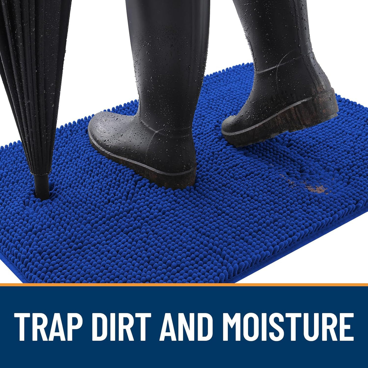 OLANLY Dog Door Mat for Muddy Paws 47x20, Absorbs Moisture and Dirt, Absorbent Non-Slip Washable Doormat, Quick Dry Chenille Mud Mat for Dogs, Entry Indoor Entryway Carpet for Inside Floor, Royal Blue