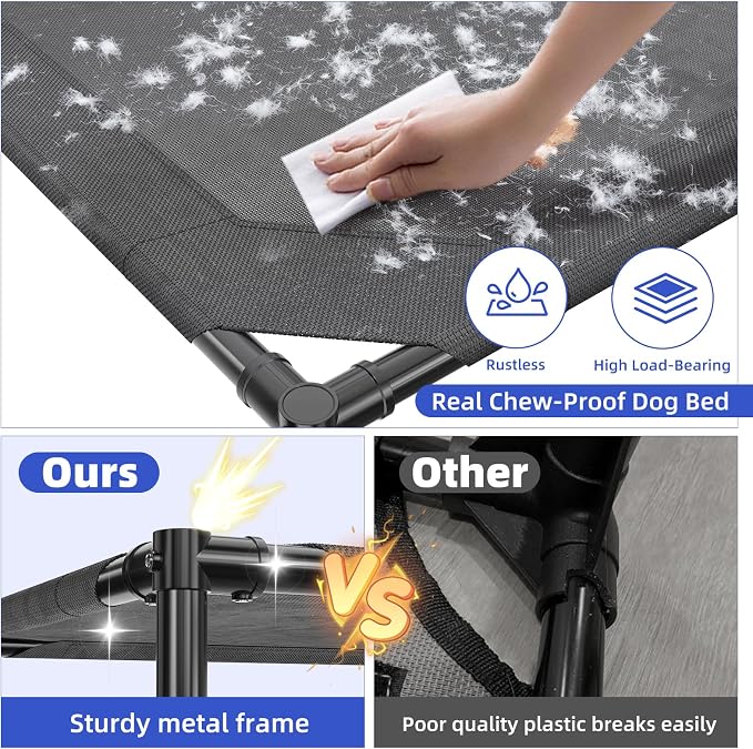 Simple Trending Elevated Dog Bed for Large Dogs, Waterproof Raised Dog Cot with Washable Mesh, Cooling Breathable Pet Bed for Outdoor, 42" x 31", Black (Pack of 2)