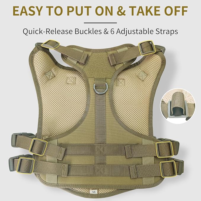 Tactical Dog Harness for Large Dogs, Heavy Duty No Pull Dog Harness with Handle, Adjustable 6-Buckle German Shepherd Big Size Dog Vest for Walking, Training, Hunting