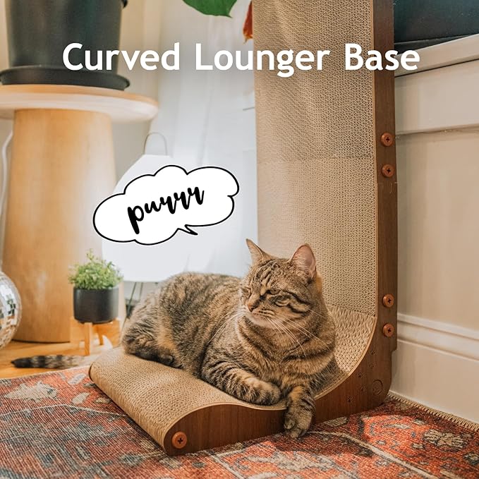 Necoichi Cardboard Cat Scratcher Wall for Indoor Cats - Cat Scratching Board, Cat Scratch Pad Lounger with Reversible Usability and Extra Comfort for Lounge, Curved (Dark Cherry, Large)