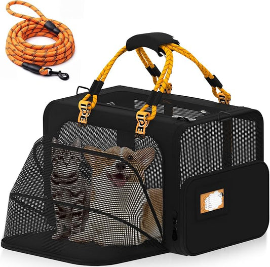 PAWZIDEA Large Pet Carrier Expandable, 24"×16"×16" Soft-Sided Cat Carrier for 2–4 Cats up 55lb, Portable & Collapsible Small Medium Dog Travel Crate for Car, XL Storage Pocket, ID Card, Shoulder Strap