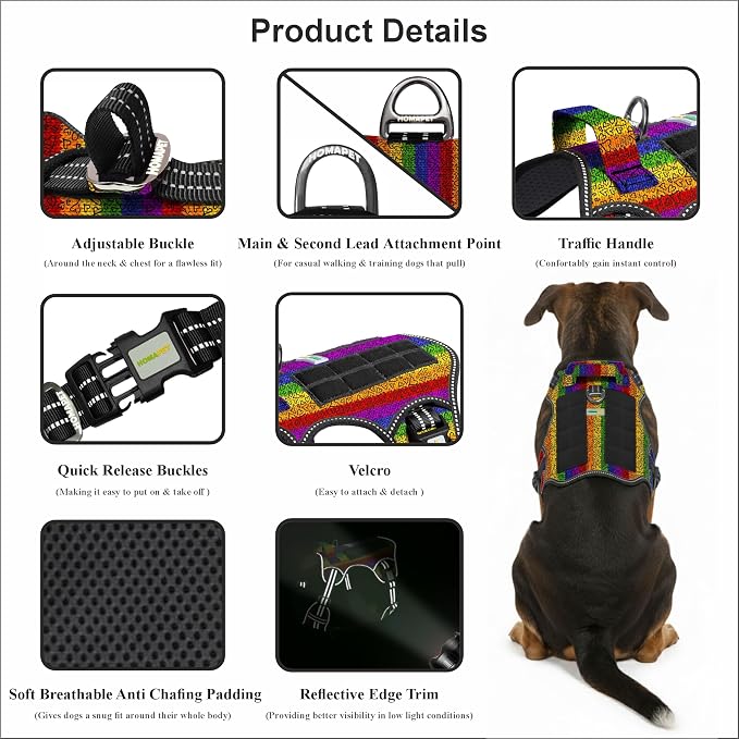 Homapet. Tactical Dog Harness with Dual Leash Attachment Points, Adjustable and Reflective Military Grade Dog Vest with Comfort Control Handle (Love, XXL)