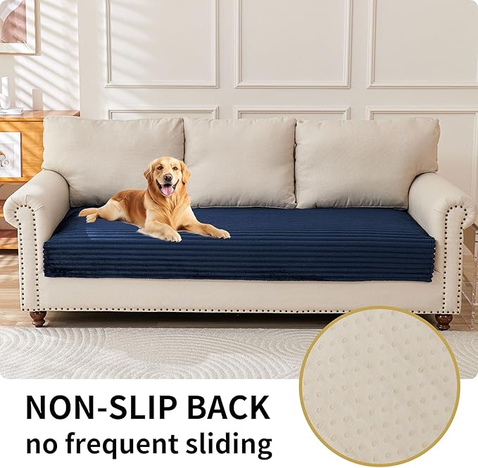 HAOMAIJIA Waterproof Couch Cover for Dogs Washable,Faux Fur Pet Couch Covers for Sofa,Soft Dog Bed Cover Non-Slip Couch Covers for 3 Cushion Couch Sofa Pet Friendly (Navy Blue, 35" x 62" 1 Pack)