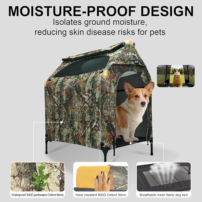 Large Dog House Outdoor - Weatherproof 2-in-1 Elevated Dog Bed Tent, Size S | 2-in-1 Elevated Dog Bed Tent, Weatherproof, Extra Large Dog House, Outdoor, Indoor