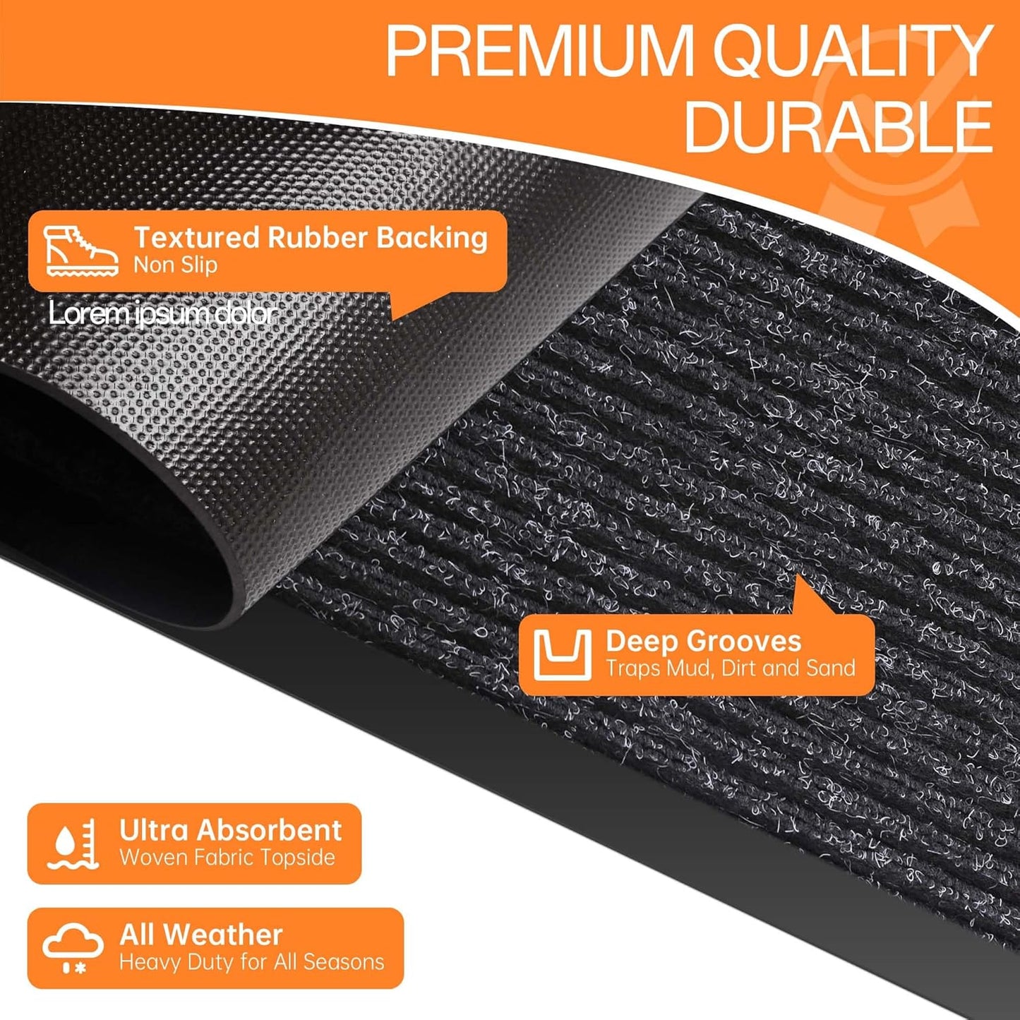 Indoor Outdoor Door Mat, 8' x 4' Doormat for Entryway, Rubber Backing Non Slip Front Door Mat Outside Entrance, Super Absorbent Commercial Floor Mat for Home Office, Black