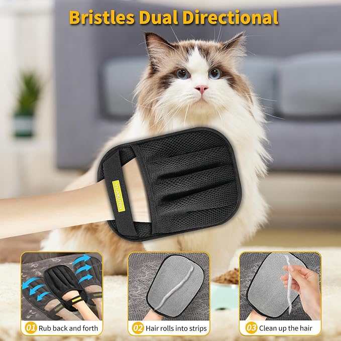 YUAKUOD Pet Hair Removal Glove for Cats & Dogs, Upgraded Five-Finger Electrostatic Pet Hair Gloves, Reusable Magic Brush Pet Hair Remover Tool for Couch, Carpet, Car Seat(1 PCS)