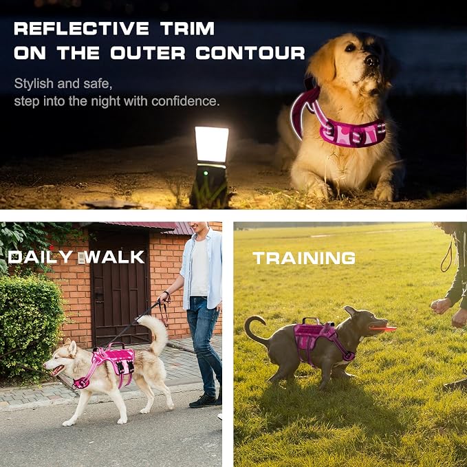 Dog Harness for Large Dogs, No Pull Tactical Vest with Front Clips | Easy Contrl Handle, Breathable Soft Padded, Adjustable, Reflective, Heavy Duty, Easy Take On & Off, Pink Camo X-Large