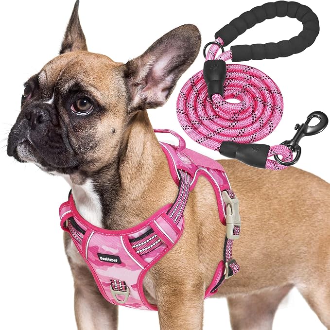 Beebiepet Heavy Duty Tactical Dog Harness for Small Dogs, No Pull Adjustable Pet Harness Reflective Service Training Easy Control Pet Vest Military K9 Working Dog Harnesses- Medium, Pink Camo