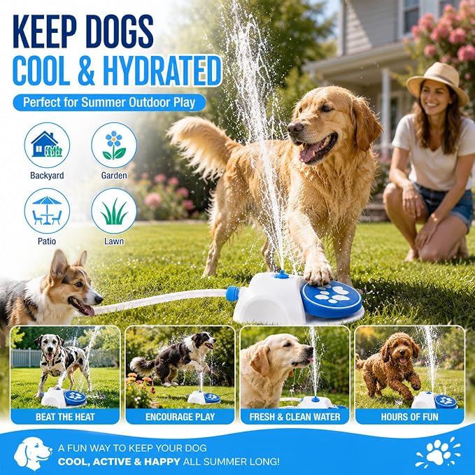 Dog Water Fountain Toy for Large Dogs, Paw Activated Water Sprinkler for Dogs, Outdoor Dog Water Toys for Hose, Fun Step-On Dog Water Fountain, Durable Dog Sprinkler Paw Activated Feeder (Blue)