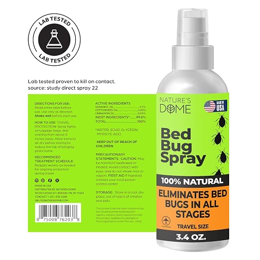 Nature's Dome TSA Approved Travel Bed Bug Spray (3.4 oz) Pack of 2 – Natural Bed Bug & Mite Killer, Destroys Eggs on Contact, Non-Staining for Hotel Mattresses & Luggage