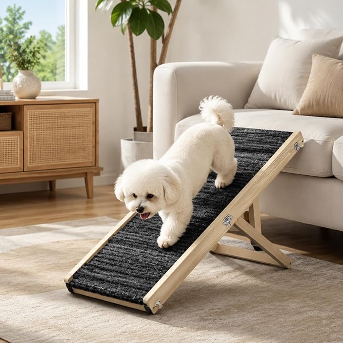 Dog Ramp for Small Dog/Bed/Couch, Foldable & Adjustable Dog Stairs | Wooden Pet Ramp, 4 Adjustable Heights from 9.25'' to 17.72", Portable Dog Step with Non-Slip Pads for Senior & Breed Dogs
