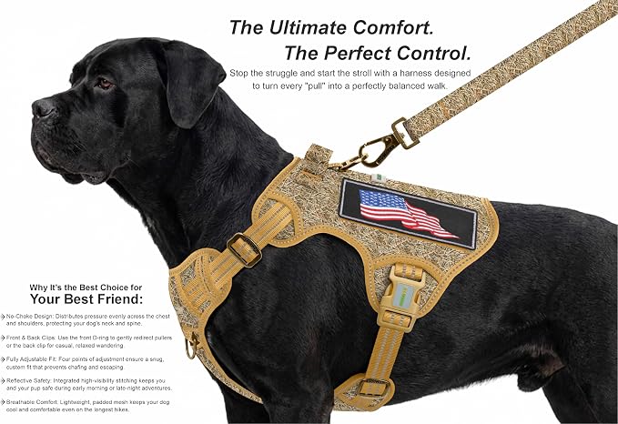 Homapet. Tactical Dog Harness with Dual Leash Attachment Points, Adjustable and Reflective Military Grade Dog Vest with Comfort Control Handle (Duck Hunt-M)