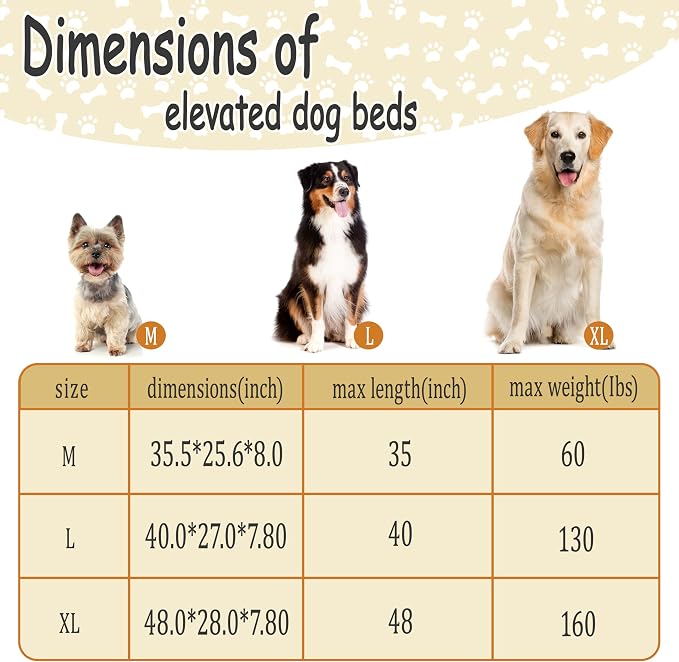 XCL Elevated Dog Bed for Large Dogs, Cooling Raised Dog Bed, Outdoor and Indoor Breathable Mesh Non-Slip Frame Pet Beds, Easy Clean, Installation, Equipped with Pet Cushion, 40In (Black, Large)
