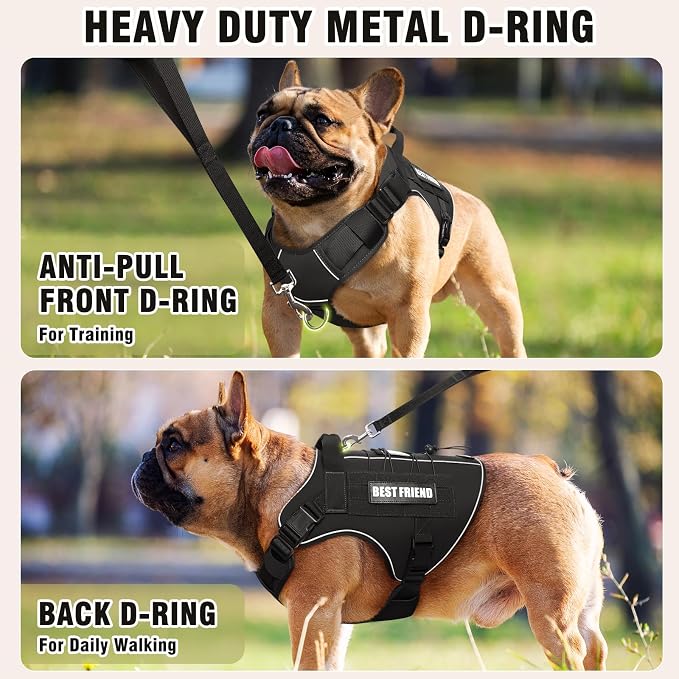 Tactical Dog Harness Small Sized Dog,No Pull Military Dog Vest with Handle,Reflective Heavy Duty Pet Harness for Walking Hiking Training Black S