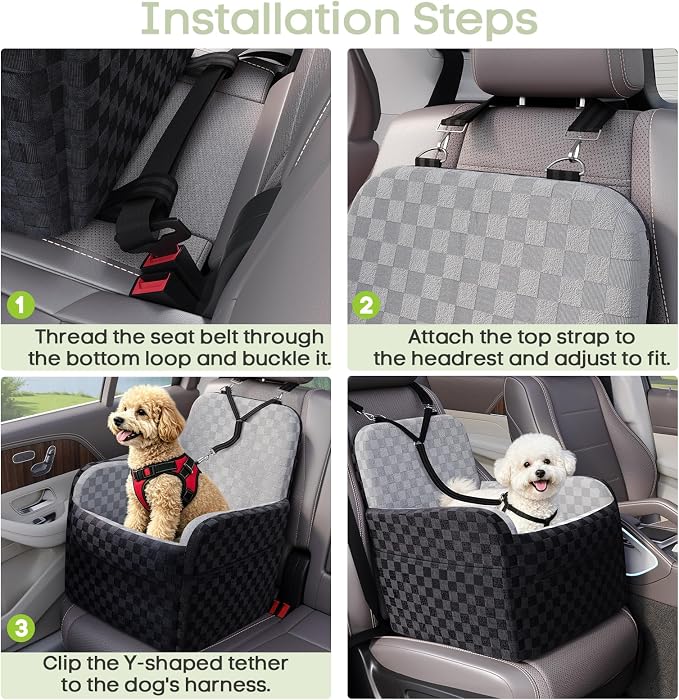 Waterproof Dog Booster Car Seat for Small Medium Dogs up to 26 lbs | 6-Inch Elevated Memory Foam CarSeat, Detachable Washable Cover, Y-Shape Safety Belt, Storage Pockets, Fits in Front/Back Seat