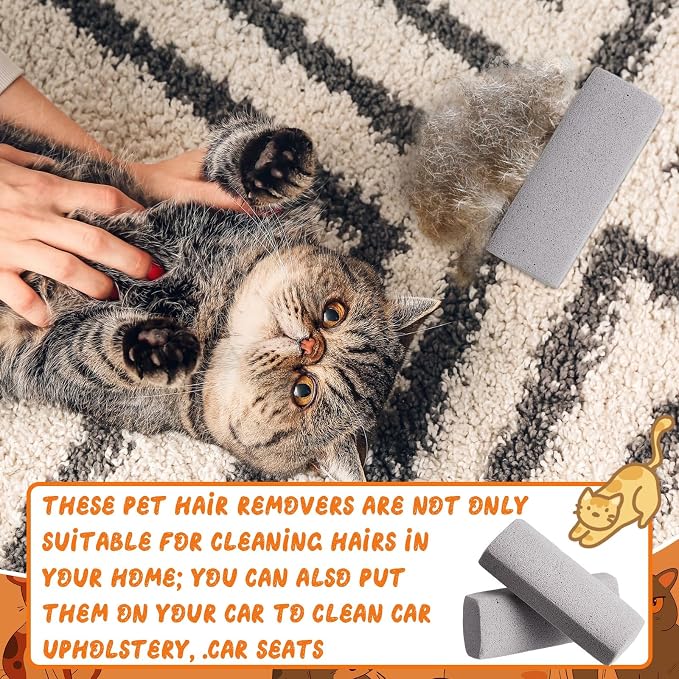 3 Pcs Abbyike Pet Hair Remover Rock Pumice Stone for Dog Cat Hair Pet Removal Cleaning Fur Removal Block Tool Scraper for Car, Carpet, Couch, Beding, Fufmiture Cleaning (5.3 x 2 x 1.4 Inch,Gray)