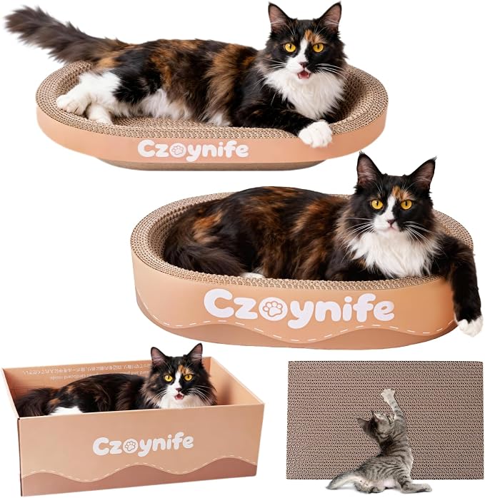 3PCS Cat Scratcher Cardboard, Oval Cat Scratch Pad Bowl Nest for Indoor Cats, Round Cat Scratching Board Corrugated Lounge Cat Bed, Furniture Protector for Couch (Brown, 15.7 * 10 in)