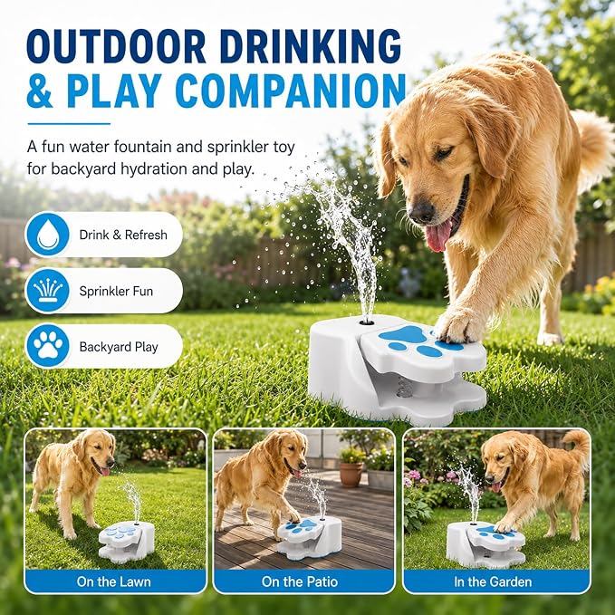 Dog Water Fountain Step On, Paw Activated Dog Water Fountain, Outdoor Dog Sprinkler Step On Drinking Fountain for Large Dogs, Fresh Water Dispenser for Yard Garden Pets