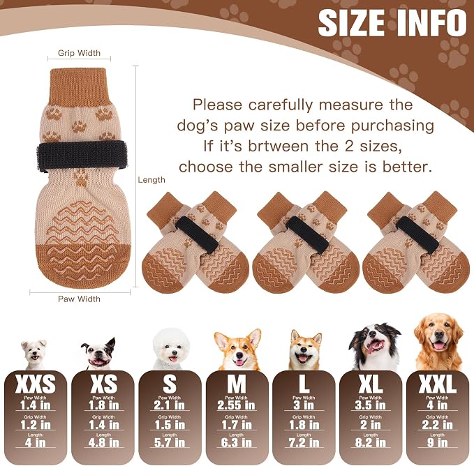 EXPAWLORER 6Pcs Anti Slip Dog Socks to Prevent Licking Paws, Dog Shoes for Hot Pavement Double Sides Dog Boots & Paw Protectors Booties for Hardwood Floors with Grip Small Medium Large Senior Dogs, S