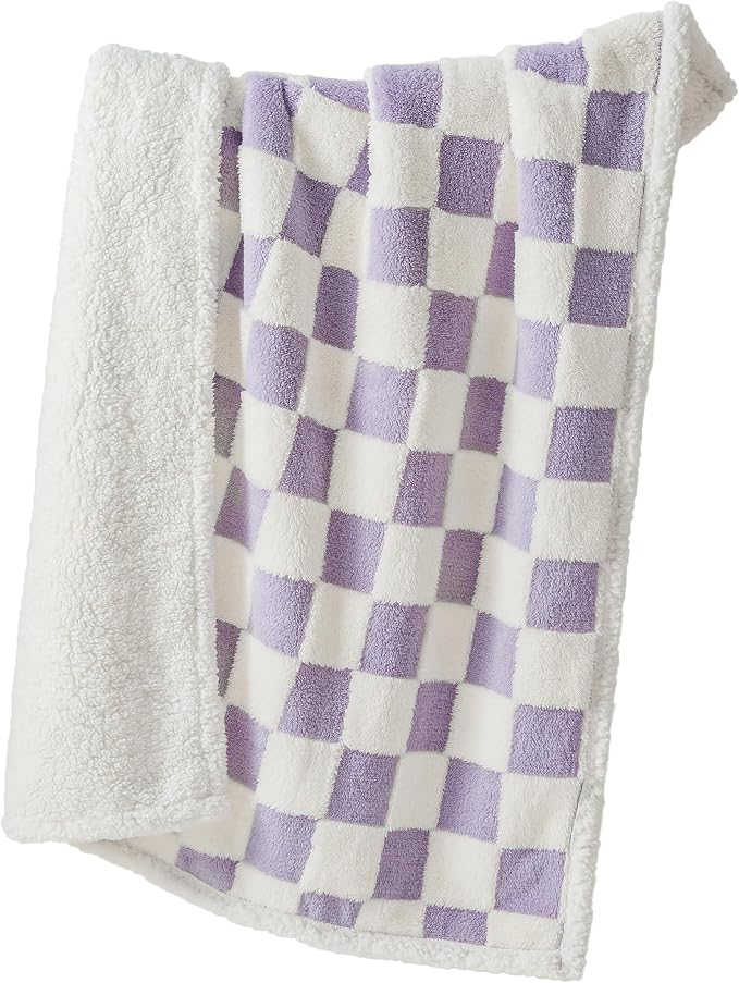 LE SURE Waterproof Dog Blankets for Medium Dogs Cute 3D Jacquard,30x40 | Puppy Blanket for Cat Aesthetic Gift, Warm Soft Sherpa Throw Washable, Reversible Pet Couch Protector, Lavender Checks