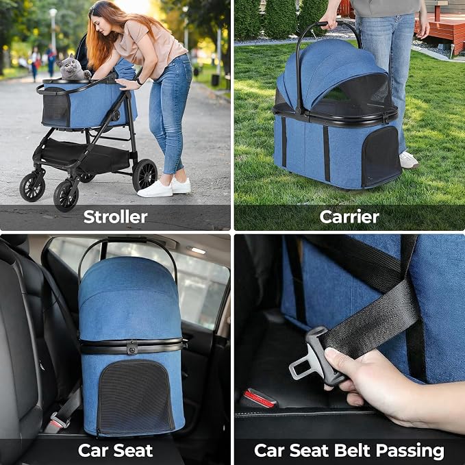MAMIZO Pet Stroller for Medium Dogs Up to 44 lbs with Detachable Carrier | All-Terrain 3-in-1 Dog Stroller for Senior Dogs & Cats with Rubber Wheels, One-Click Folding, Storage Basket & Cup Holder