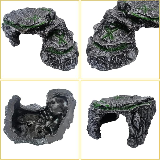 kathson Turtle Basking Platform,Resin Bearded Dragon Basking Platform Reptile Habitat Cave Climbing Ramp Turtle Tank Decoration for Leopard,Geckos,Lizards,Turtles,Snakes,Frogs,Newts