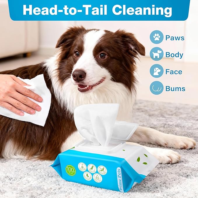 Prime Pets Dog Wipes for Paws and Butt, 600 Count, Pet Wipes for Dogs & Cats, 100% Fragrance Free, Deodorizing Puppy Wipes for Cleaning Face Eyes Ears Paws Teeth Body