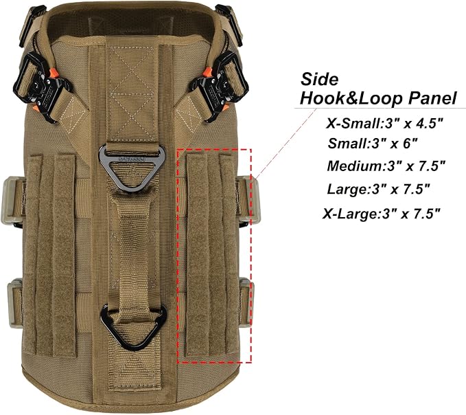 ICEFANG No Pull Tactical Dog Harness for X-Large Dogs,Adjustable Dog Vest | Control Handle,MOLLE Panel,Front Hook,3 Leash Clips,Soft Padded,for walking training,Brown,X-Large