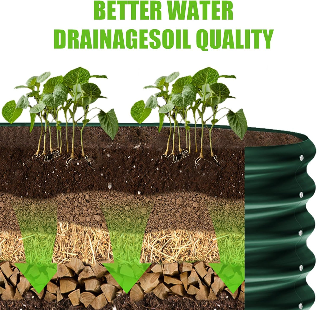 Land Guard 8×2×1ft Galvanized Raised Garden Bed Kit, 108 Gallon Capacity Raised Garden Boxes Outdoor, Oval Metal Raised Garden Beds for Vegetables, Forest Green (with 10 Connecting rods)