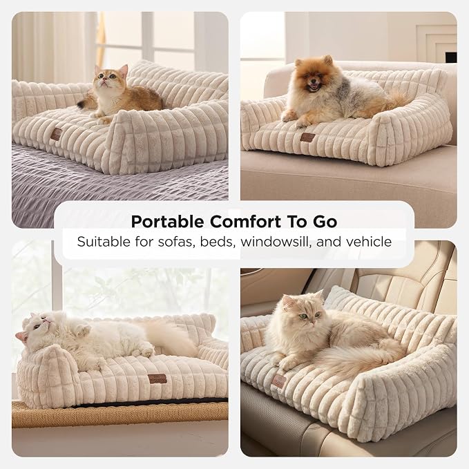 Joydeco Cat Couch for Pets, 36 inch Plush Pet Sofa, Cat Bed for Indoor Cats with Removable Washable Cover, Supportive Pet Sofa, Cream