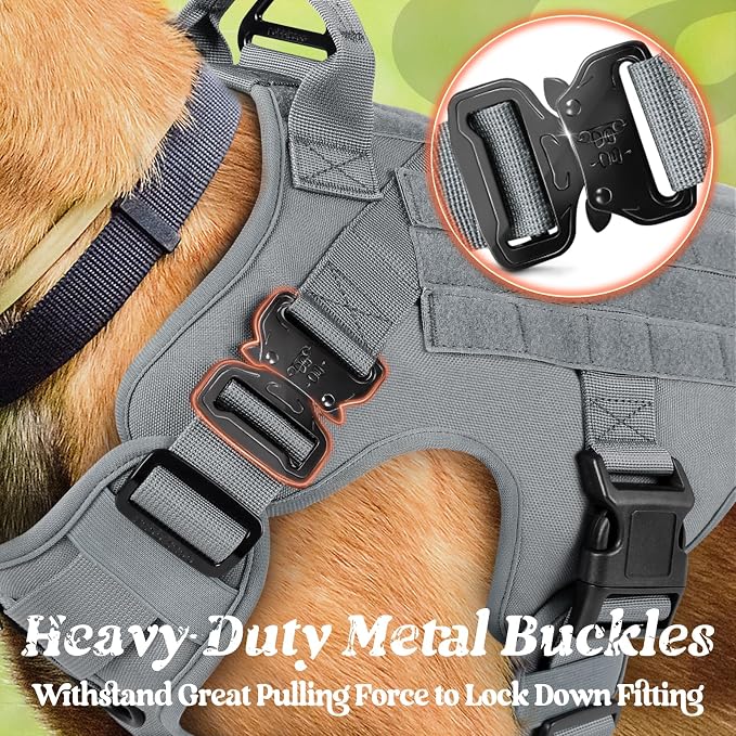 rabbitgoo Tactical Dog Harness for Small, Heavy Duty Military No Pull Vest | Sturdy Metal Buckles, 5 Adjustments, Molle System, Powerful Pullers for Training, Hunting, Outdoor, Grey, Small