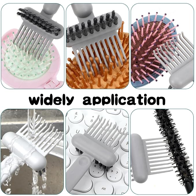 2Pcs 2-in-1 Hair Brush Cleaner & Remover Tool Brush Cleaning Tool Comb Cleaner Effective Hairbrush Cleaner Hair Brush Remover Rake for Man Woman Home Travel Salon Removing Hair Dust (Grey)