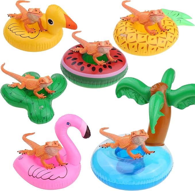 6 Pack Bearded Dragon Bath Floats - Reptile Swimming & Enrichment Accessories for Lizards, Inflatable Pet Pool Floats