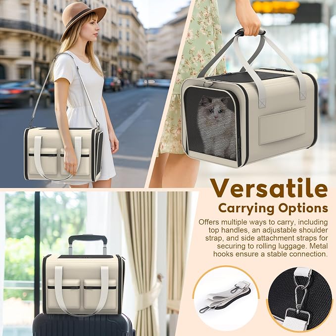 Cat Carrier Soft Airline Approved - Small Dog Travel Carrier Bag for Pets Up to 15Lbs, Breathable & Comfortable Pet Carrier for Cats & Small Dogs, TSA Approved for Airplane, Car, Camping, Vet Visits