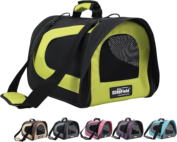 EliteField Deluxe Soft Pet Carrier (3 Year Warranty, Airline Approved), Multiple Sizes and Colors Available (20" L x 11" W x 11" H, Black+Lemon Green)